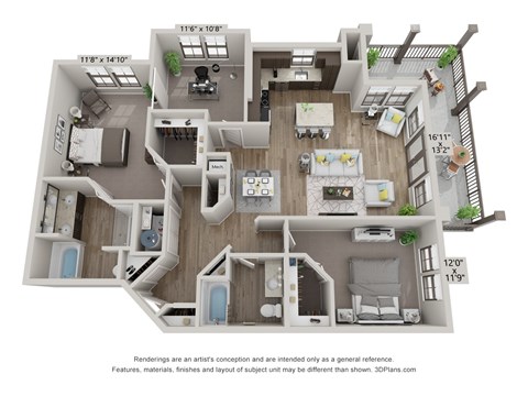 Floor plan for 2 beds, 2 baths, 1506 sqft